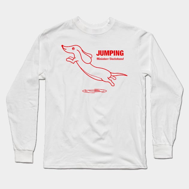 Miniature Dachshund JUMPING -Red- Long Sleeve T-Shirt by t-shirts-cafe